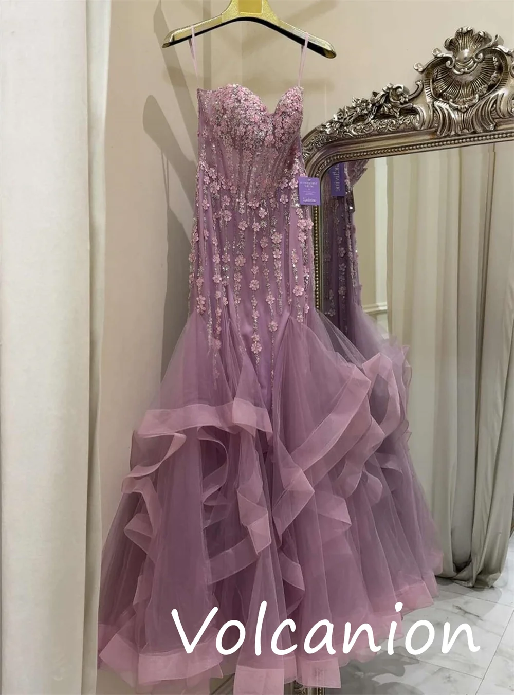 Customized Modern Style Organza Sequined Pleat Trumpet Strapless Long Dresses Bespoke Occasion Elegant