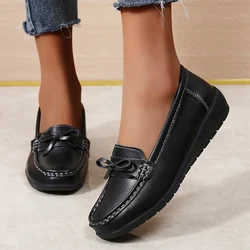 Wedge Women Flats Genuine Leather Fashion Outdoor Nurse Shoes Slip On Shoes Woman Moccasins Walking Plus Size Zapatos Mujer