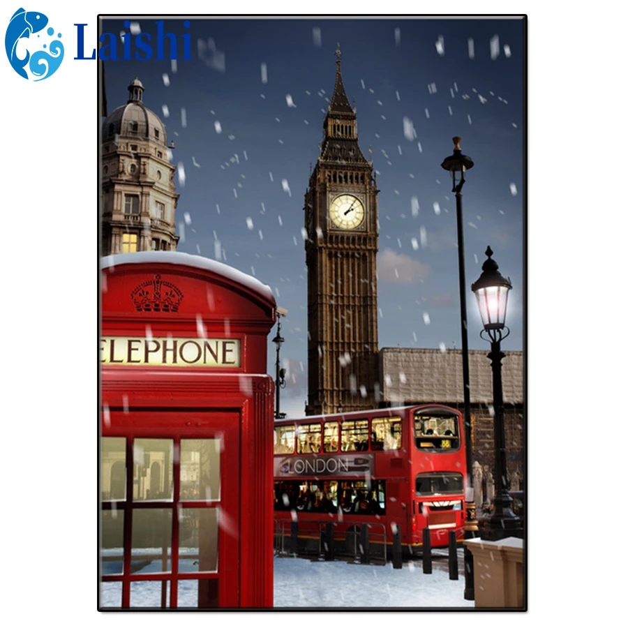 

5D Diy City architectural scenery, Big Ben, snow scene Diamond Painting Full Square/Round Diamond HD Quality Handmade Products