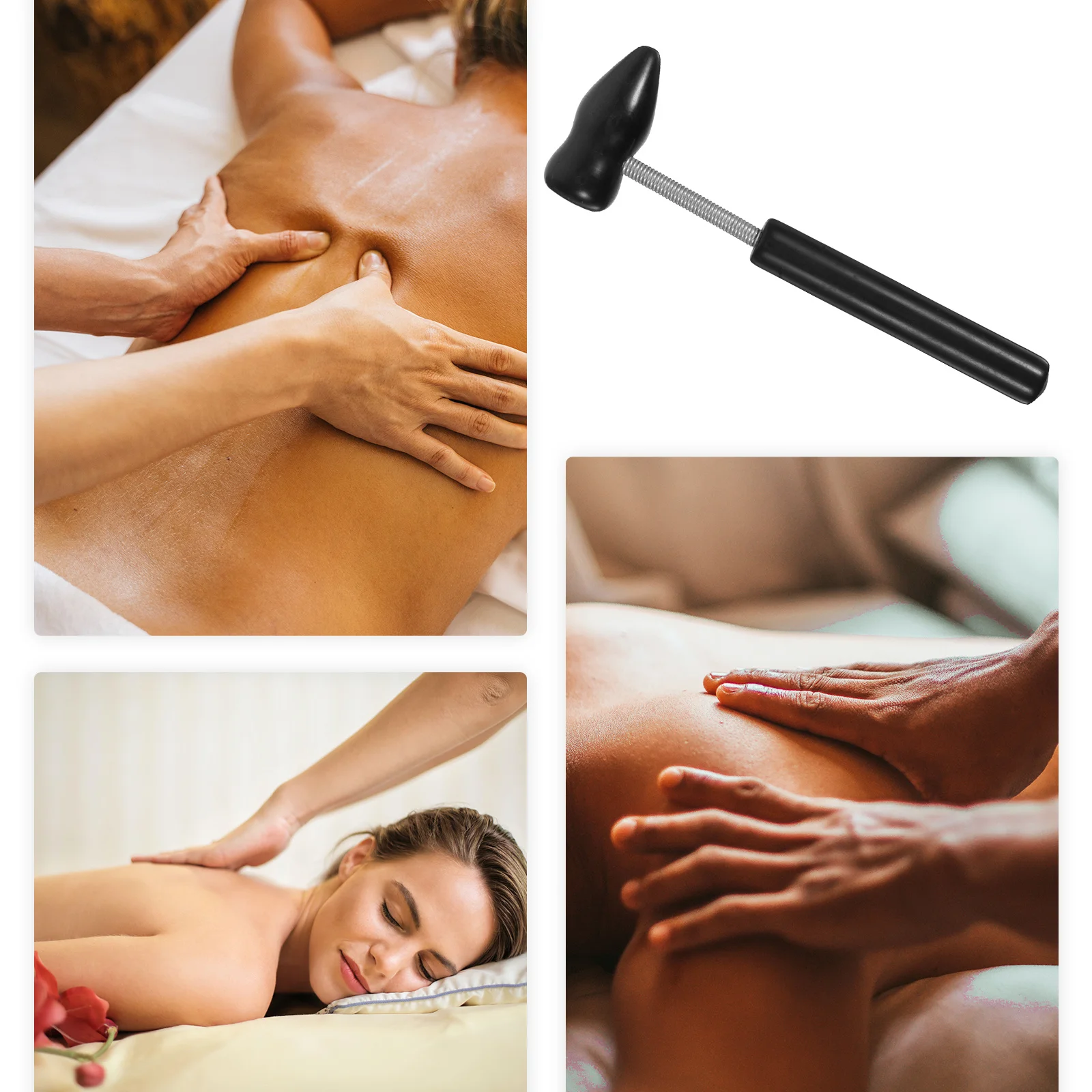 

Black Bian Stone Massage Hammer Manual Back Neck Hammer Tool Spring Design Deep Tissue Body Massager Portable Relaxation Tool