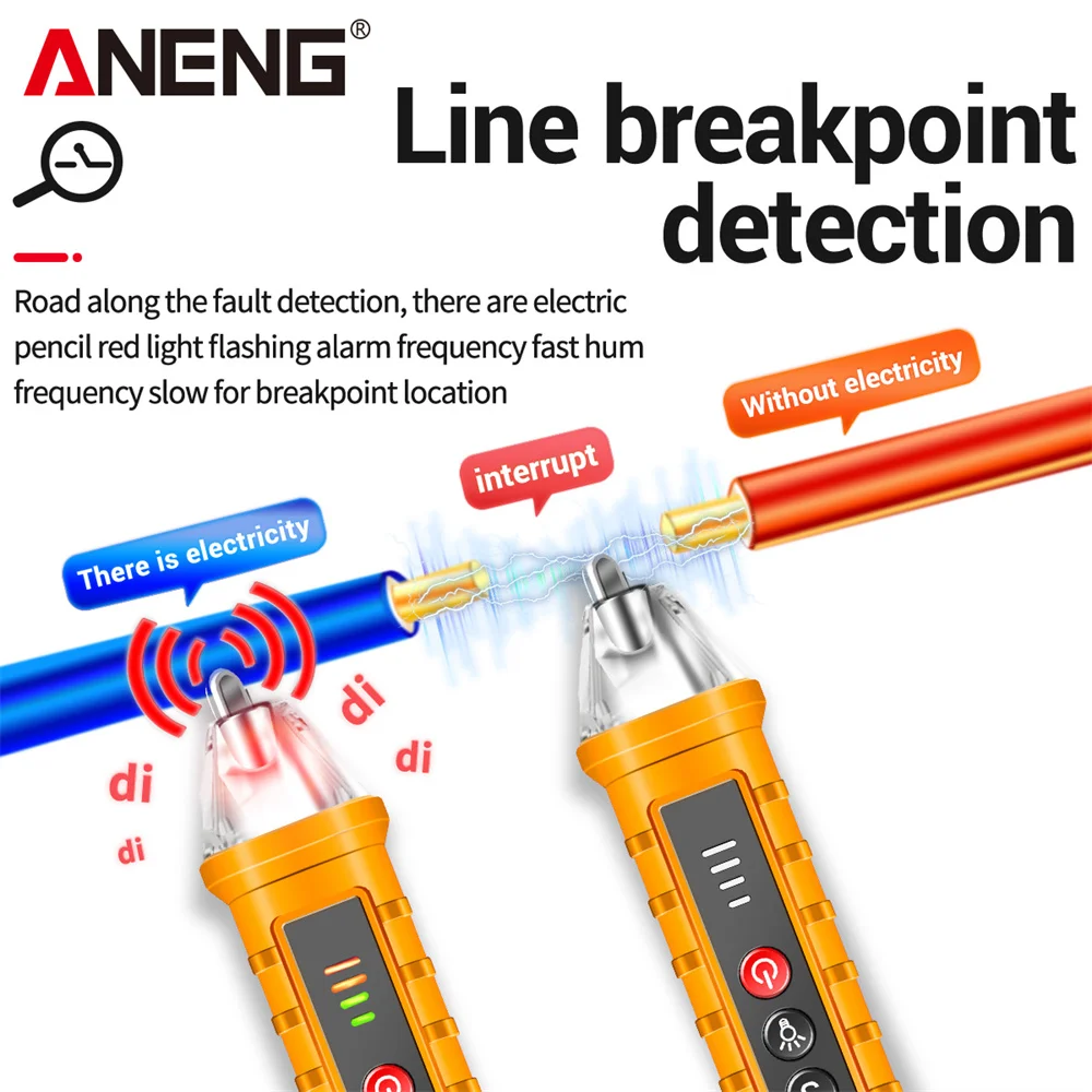 ANENG VD802 Portable Non-Contact AC Detector Tester NCV Sensitivity Pen Style Electric Indicator LED Voltage Meter Vape 12-1000v