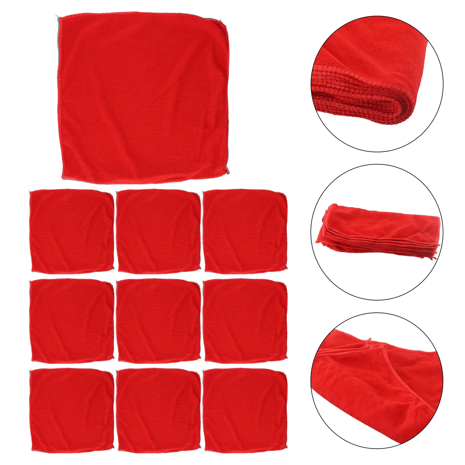 10Pc Microfiber Car Cleaning Cloth Water Absorbent Lint Free Red Wash Towels For Kitchen/Bathroom Home Car Accessories 30x30cm