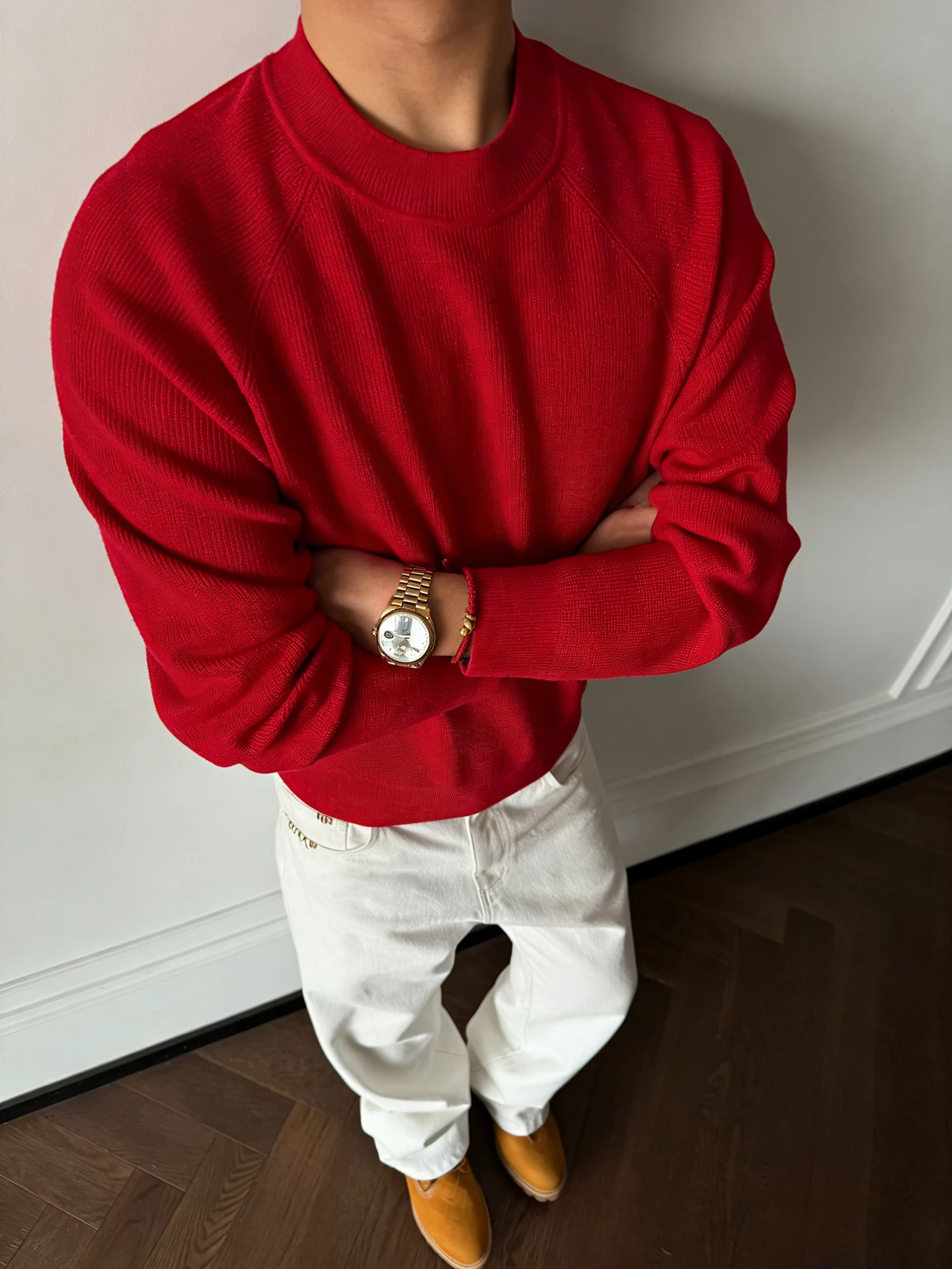 

Двойной вязаный повседневный свитер, круглый, Ne Fitn Faion, теплый, зимний, Old Money Sle, 2026, Новый год, с красным ромбовидным узором