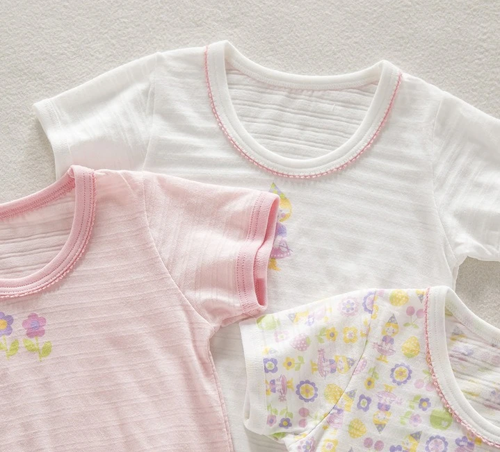 

3pcs/set pure cotton breathable baby top girls' T-shirt short sleeved summer style Japanese half sleeved