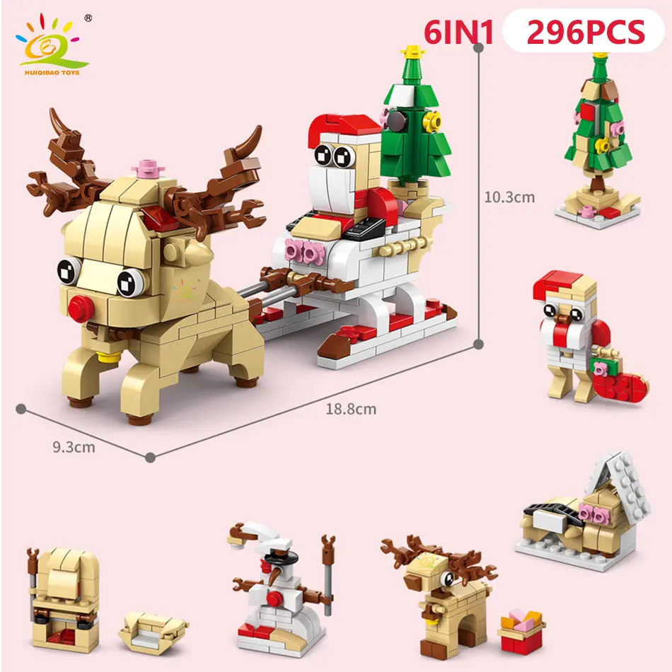 HUIQIBAO 6IN1 Christmas Elk Deer Santa Claus Building Blocks City Snow House Xmas Tree Bricks Set Toys for Children Kids Gift - 4