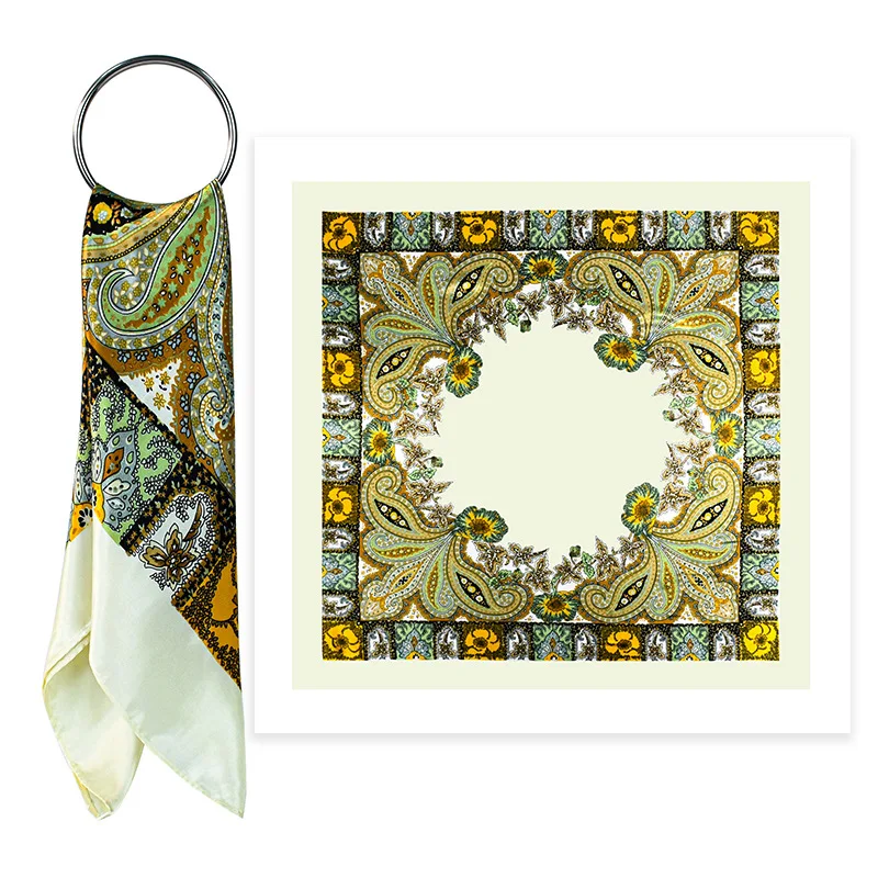 Vintage Floral Headscarf Style Scarf European American Women's Cashew Patterned Satin Silk Scarf Trendy Versatile Scarf Shawl