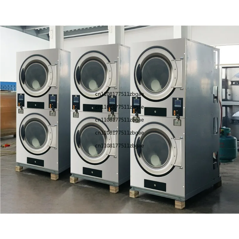 Double Dryer Laundry Machine Commercial Coin-Operated Stack Dryer 12kg 15kg 20kg Capacity Electric Stainless Steel Housing