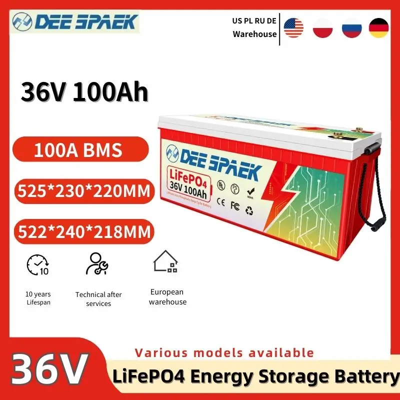 

DEESPAEK 36V LiFePO4 Battery 100Ah with Upgraded BMS 7000+ Rechargeable Deep Cycles Battery for RV, Marine Camper