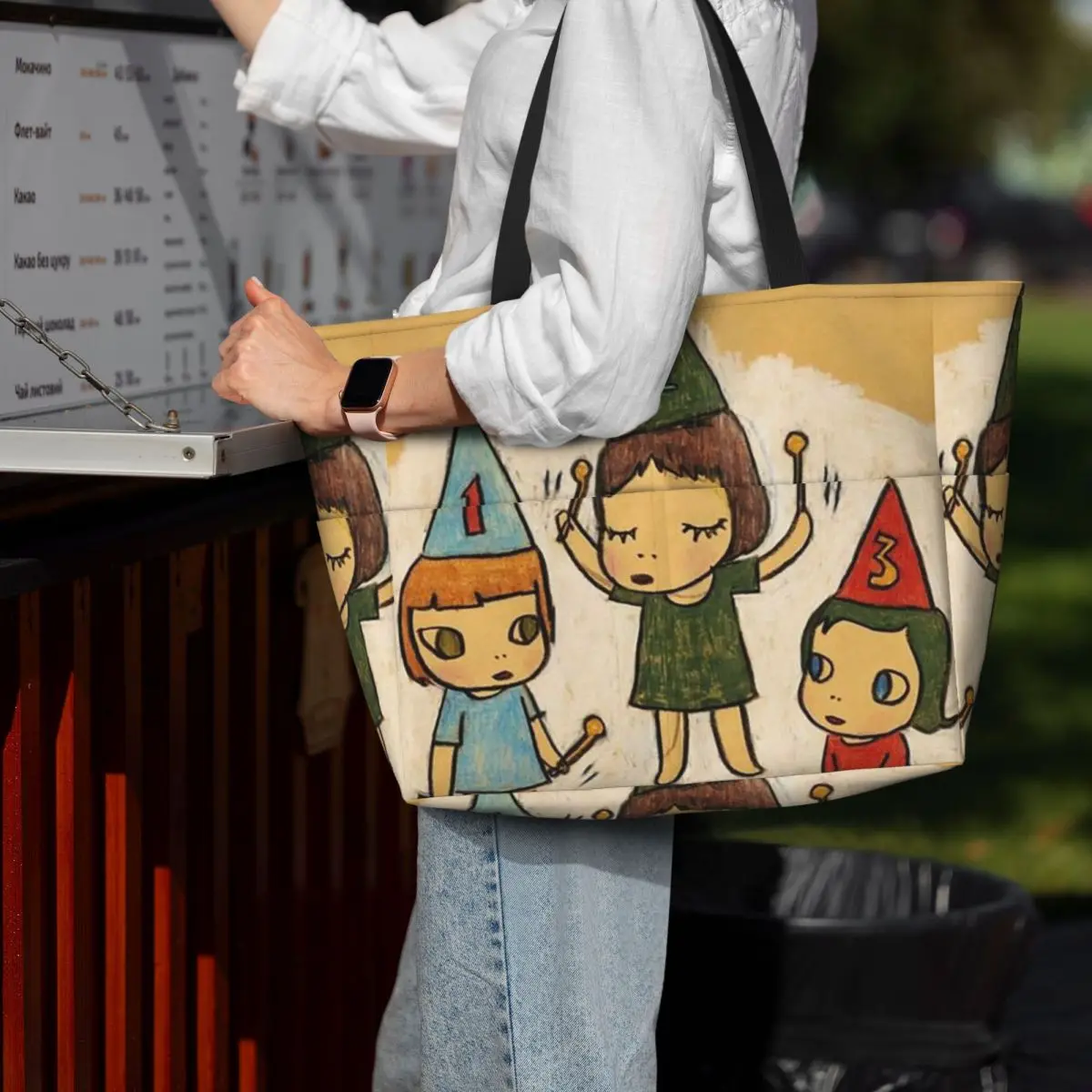 재미있는 요시토모 나라 비치 토트 백 스포츠 체육관 요가 더플 대형 토트 백 여성 여행 가방 피트니스 가방