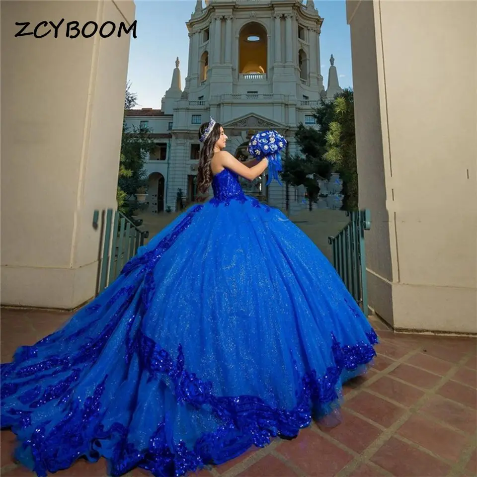 2023 Blue Quinceanera Dresses Ball Gown Formal Prom Graduation Gowns Princess Lace Up Sweet Vestido De 15 Anos