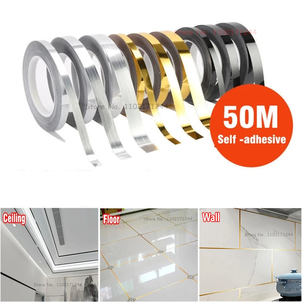골드 블랙 자체 접착 벽 장식 스트립, 50M, 방수 씰링 스티커, 타일 갭 테이프, 바닥, 아름다운 솔기, 홈 데코