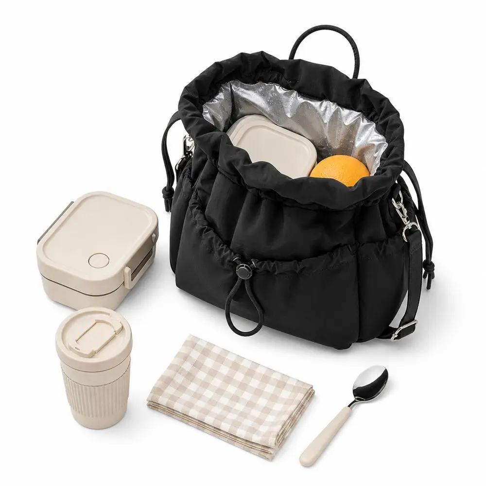 Wasserdichte Isolierte Lunch-Tasche mit Kordelzugverschluss Mehrere Taschen Tragbare Lunch-Tasche mit Griff Große Kapazität – Detail 11