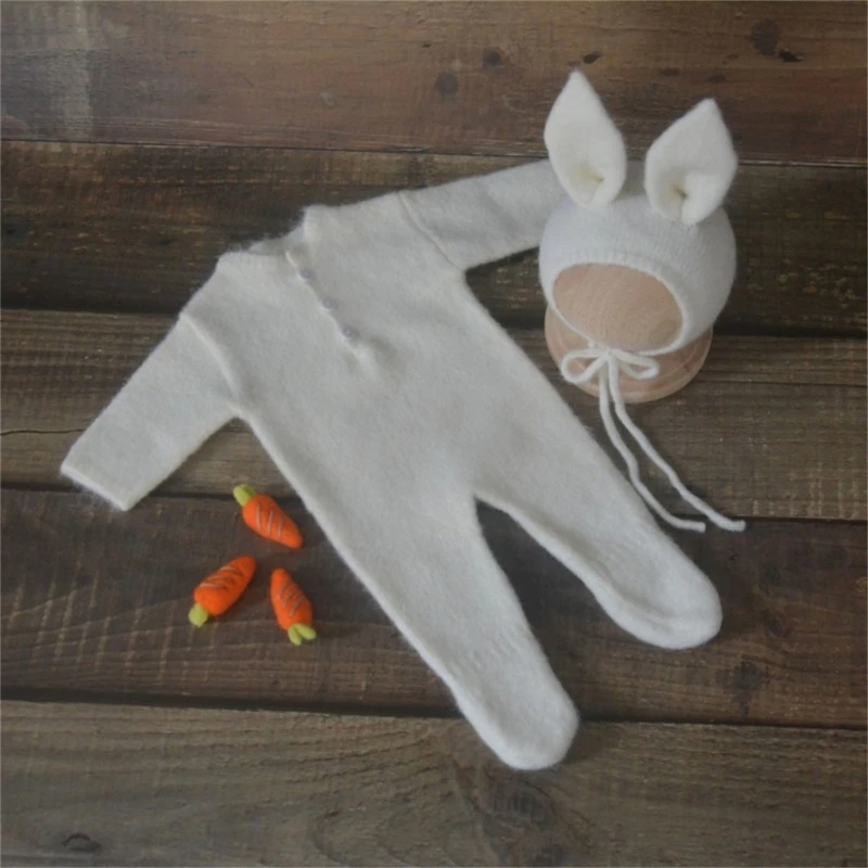 Lovely Newborn Photography Props Romper with Rabbit Hat Baby Photo Props Photoshoot Newborn Shower Gift for Boys top quality