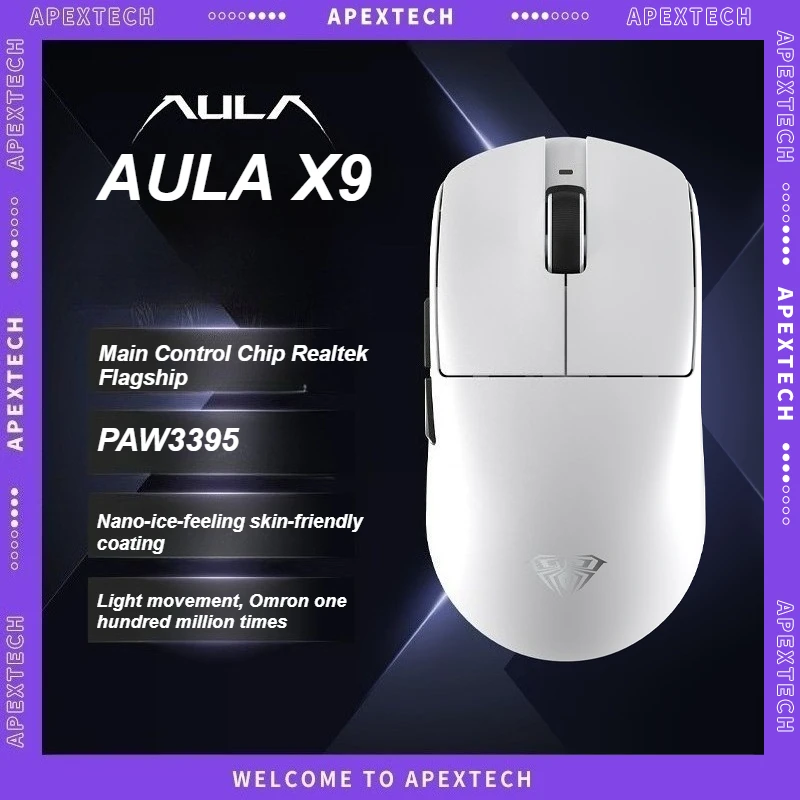 AULA X9 Ultra Wireless Gaming Mouse PAW3950 Tri Mode Bluetooth 8K 2.4G Lightweight Ergonomic Esports Mouse Gaming Accessories
