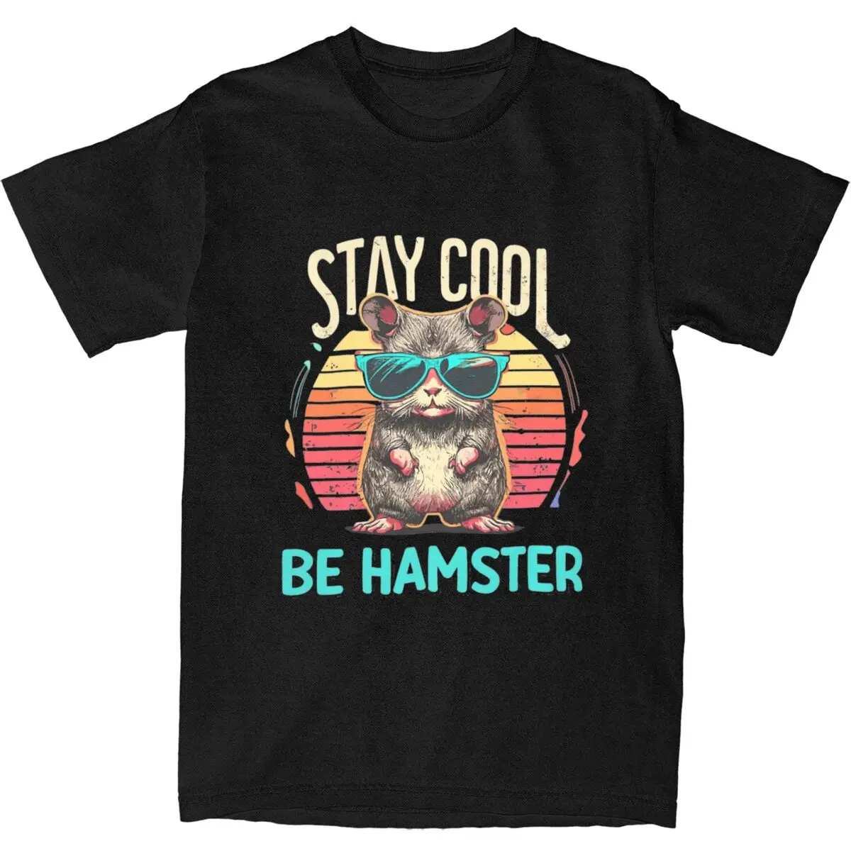 Men\'s T Shirt Stay Cool And Be Happy Hamster T Shirts Harajuku Summer Tees Y2K Casual Design 100 Cotton Tops Gift