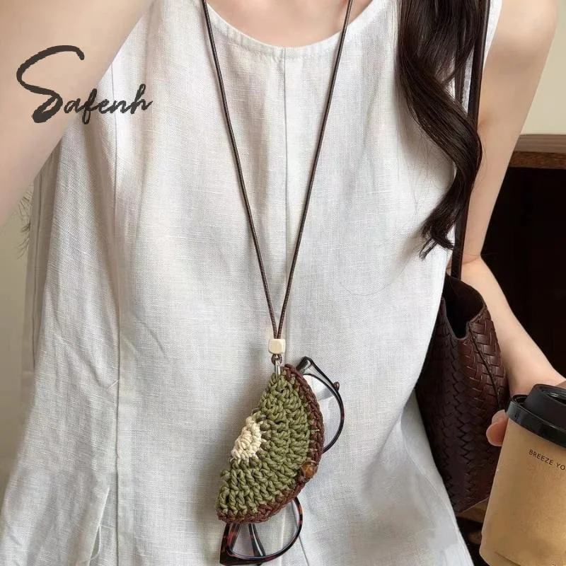 1Pcs Dopamine-Woven Fruit-Shaped Sunglasses Holder Necklace For Women – Summer Sunglasses Storage Pouch With Long Hanging Strap