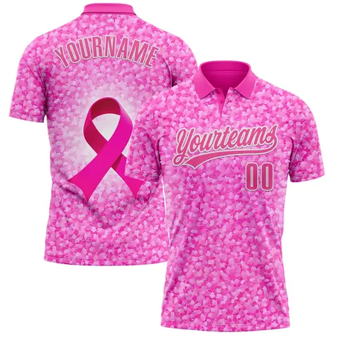 Breast Cancer Awareness Customized Polo Shirt Unisex Custom Name Number Loose Lapel Short Sleeve Golf Shirts Summer Outdoor