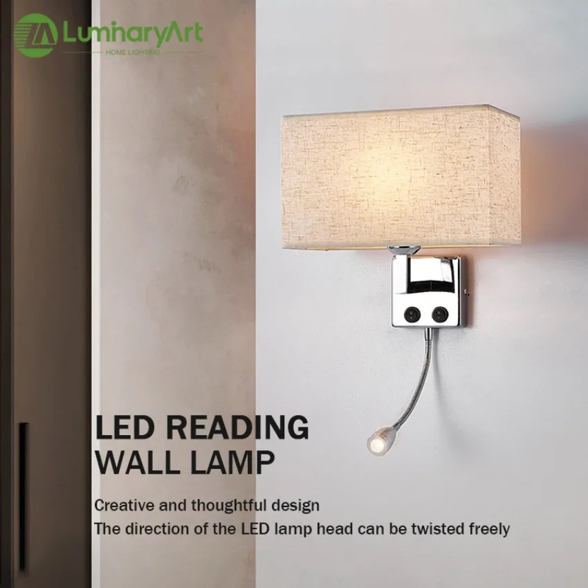 

E27 LED Wall Light with Switch Bedside Fabric Reading Lamp Living Room Bedroom Hotel Study Room Corridor Balcony Decorative Lamp