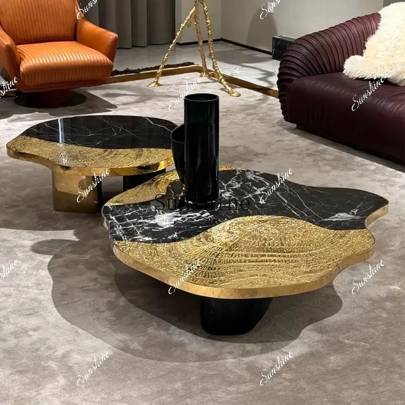 Light luxury high-end marble combination villa high-end art design special-shaped metal coffee table  FT