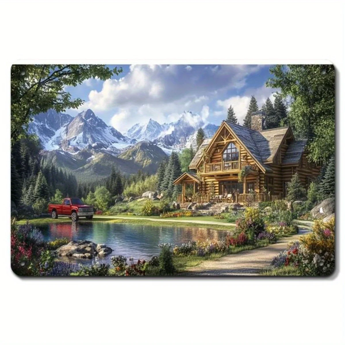 

2D Graphic 8X12 Landscape Chalet Lake View Puzzle - Room Decoration and Gifts for Flower Lovers