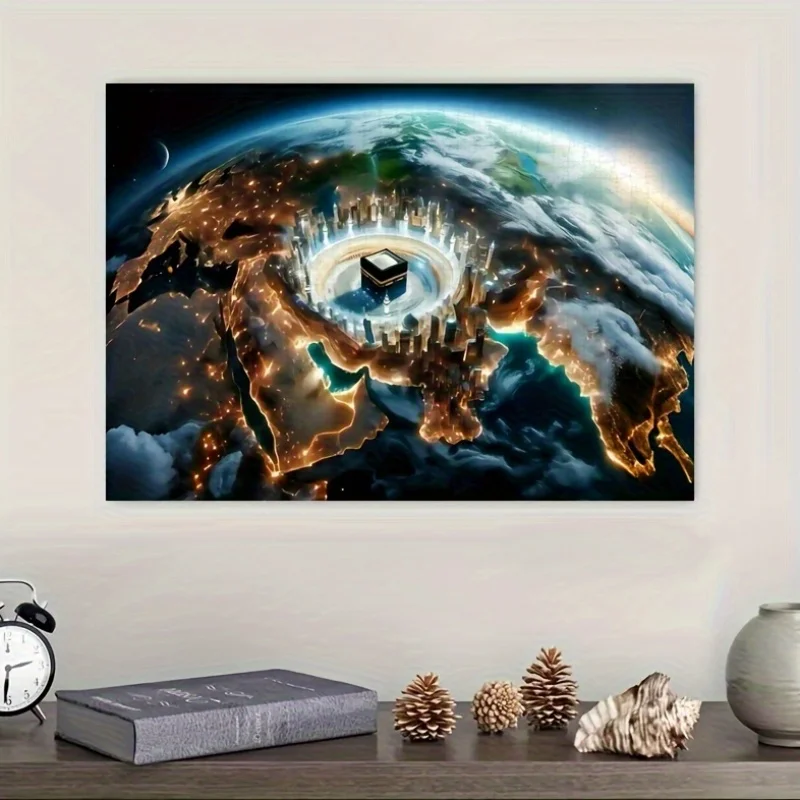 1000pcs Puzzle Game, Earth'S Muslim Pilgrimage, Adult Puzzle Cube Art Decoration, Unframed DIY Hobbyist'S Choice, Birthday, Ch