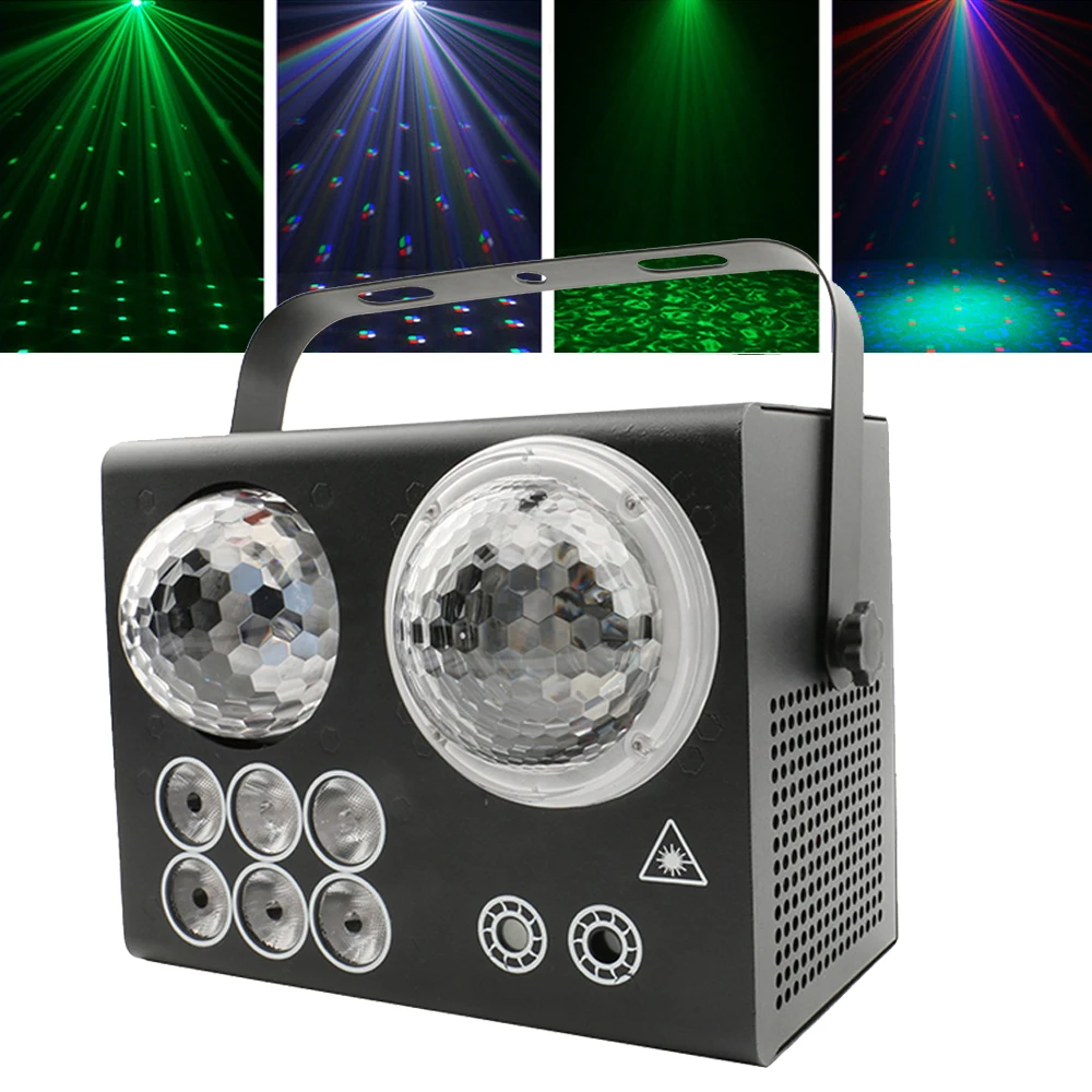 

Stage Light DMX/Remote Control Dj Light 4 IN 1 Effect LED Magic Ball Strobe Light RG Laser Projector for Disco Christmas Shows