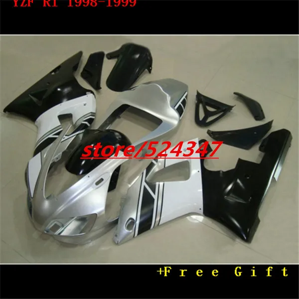 Hey-Cheap Custom  motorcycle  fairings kit for 1998 1999 YZFR1 YZF R1 98 99 silver black fairing set for Yamaha