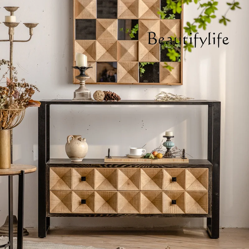 

Nordic Style Household Storage Cabinet with More than Solid Wood Tea Cabinet Drawers