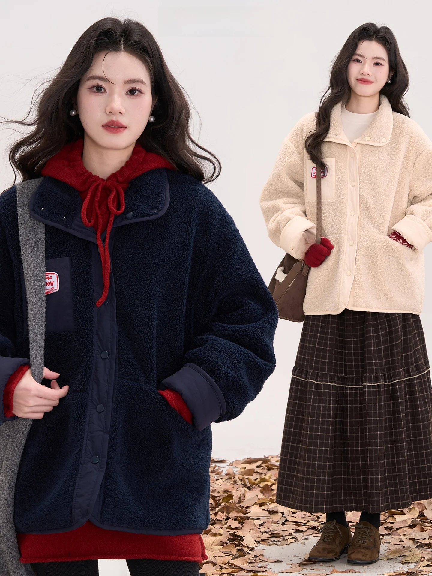 

Warm Double-Sided Wearable Lamb Fur Jacket Stand Collar Zipper Closure Casual Style Thickened Winter Coat for Young Women