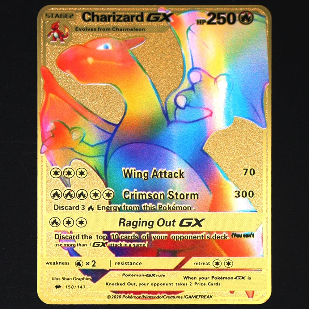 Pokemon High Combat Power 183200HP Golden Black English French Metal Rare Collectible Card Vmax Mega GX Pikachu Charizard Mewtwo