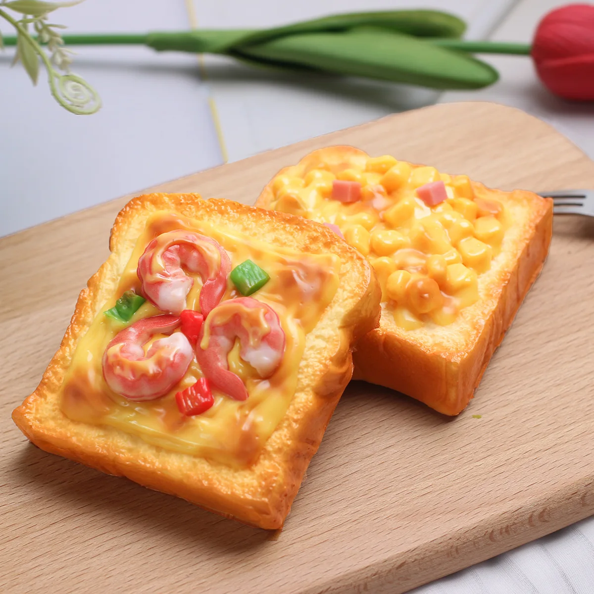 

Fake Bread Toast Corn Shrimp Egg Bread Dessert Kitchen Scene Food Play Model Props Refrigerator Sticker Decoration Home Decor