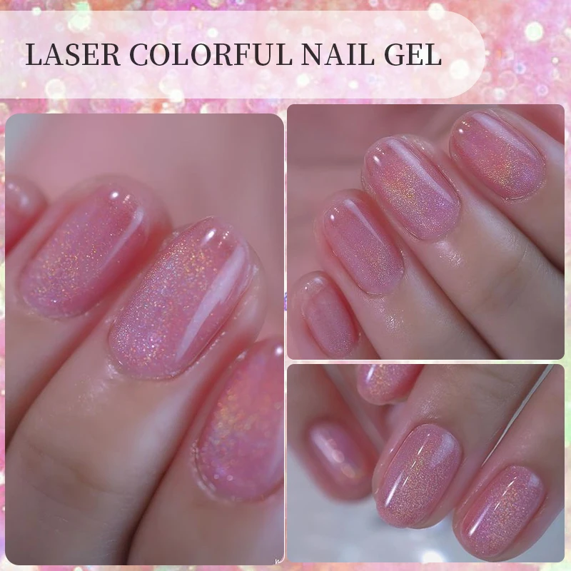 LILYCUTE 7ML Bright Pink Laser Colorful Effect Gel Nail Polish Sparkling Glitter Long Lasting Soak Off Nail Art UV Gel Varnishes