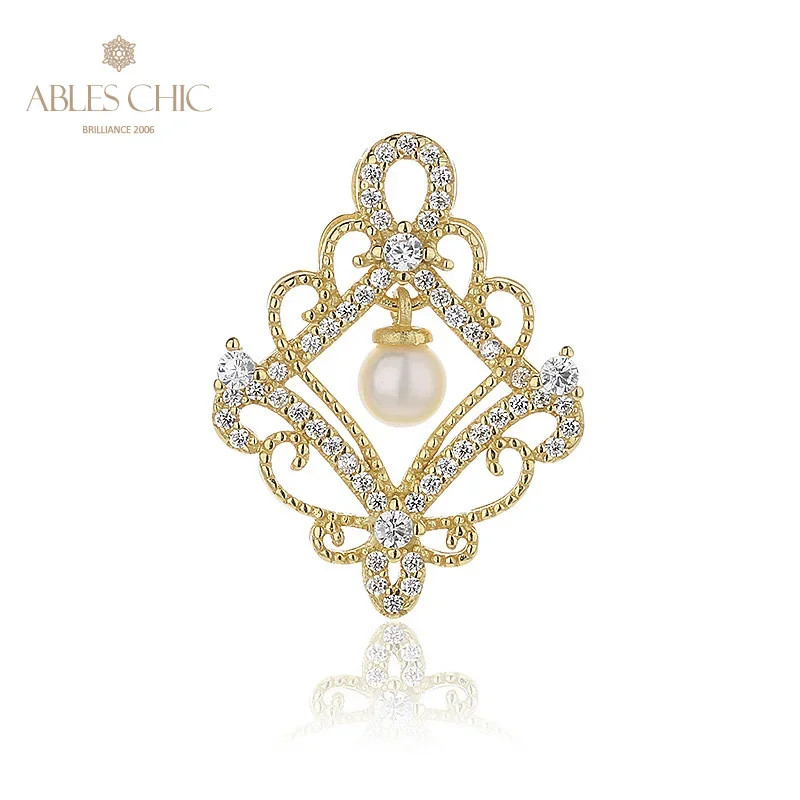 

AC 5A Freshwater Pearls 4-4.5mm Accent Traditional Lace Pattern 18K Gold Tone Solid 925 Silver Floral Pendant Only PN1021