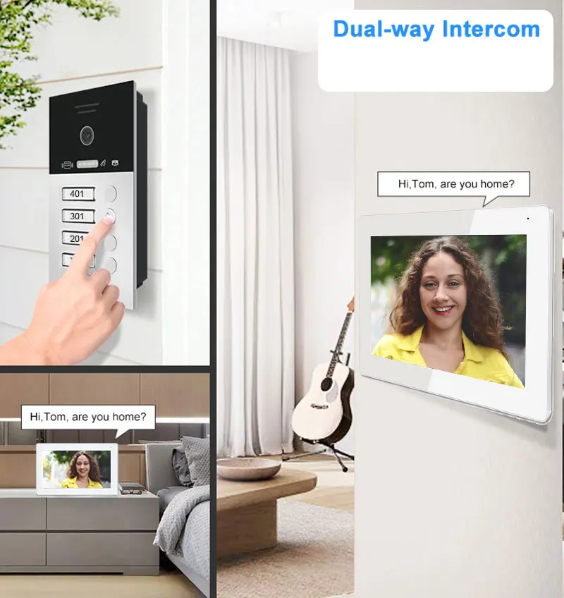 Tuya Smart 7/10inch Digital IP Video Intercom System with POE Switch for 4 Apartment Building Video Doorbell with IC Card Unlock