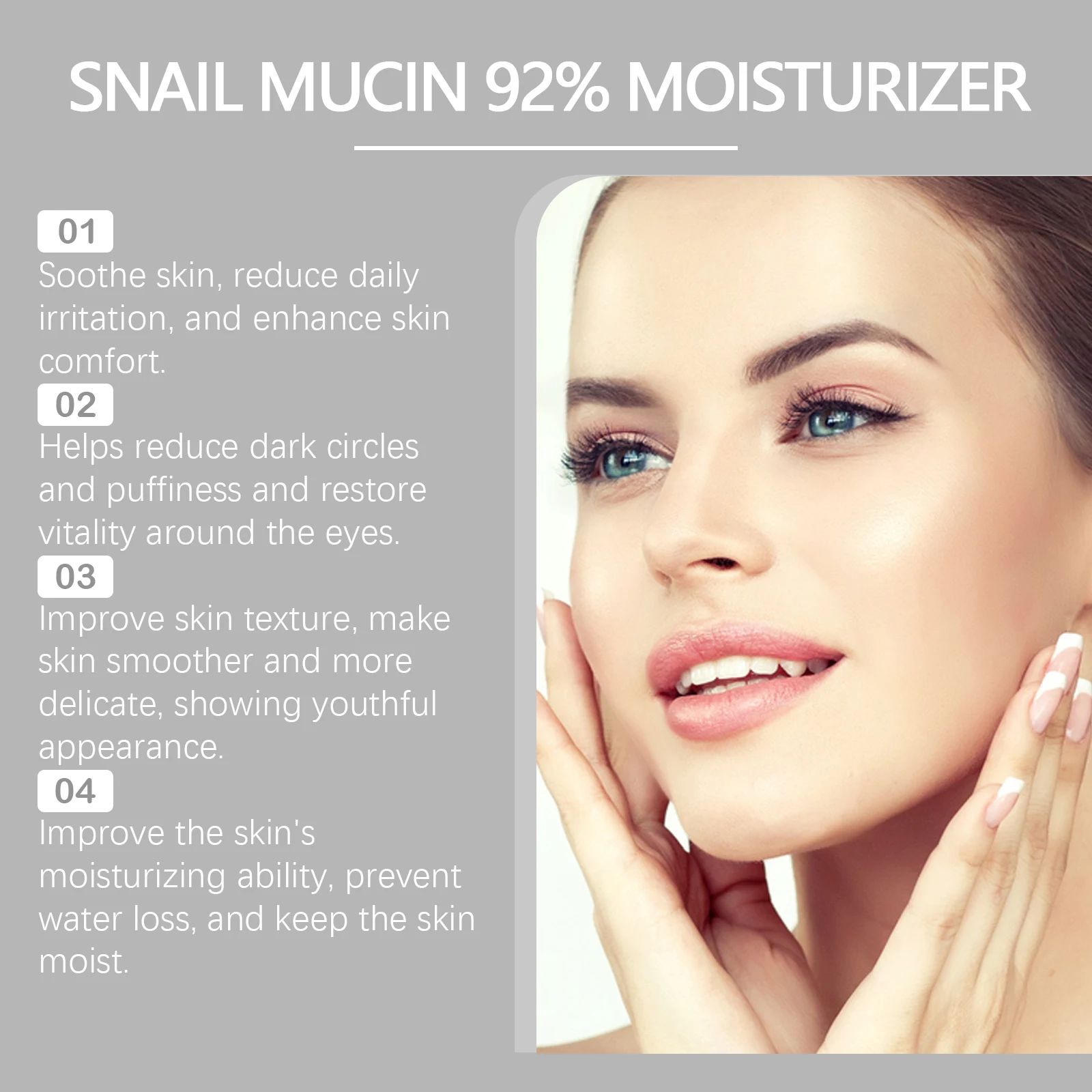 Snail Mucin 92% Moisturizer Daily Face Gel Cream Fade Fine Lines Tightne Skin Improves Dark Skin Rejuvenation Nourishing Cream