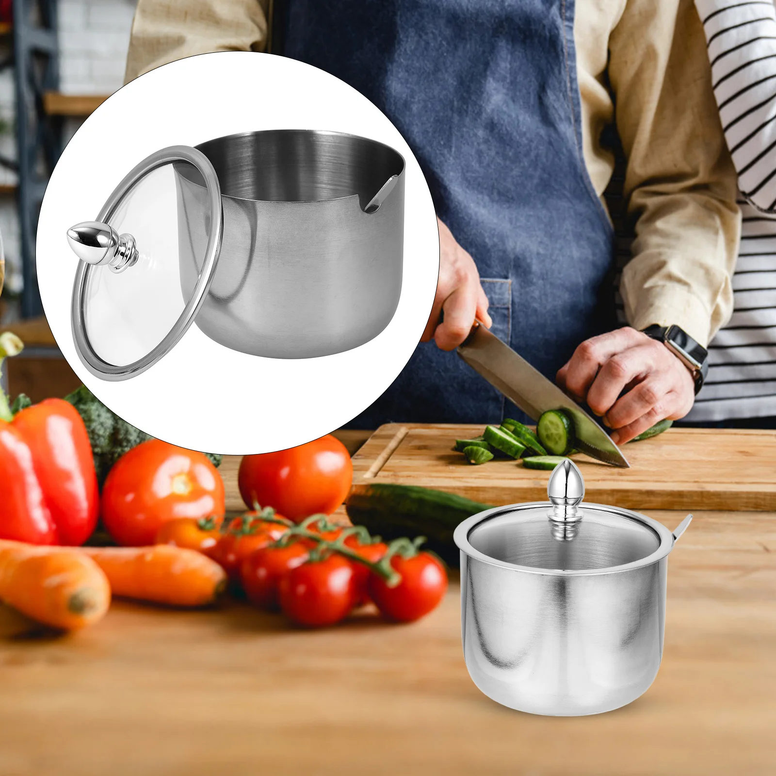 

1Pcs Stainless Steel Spice Jar with Transparent Glass Lid Kitchen Salt Seasoning Storage Container Spice Jar