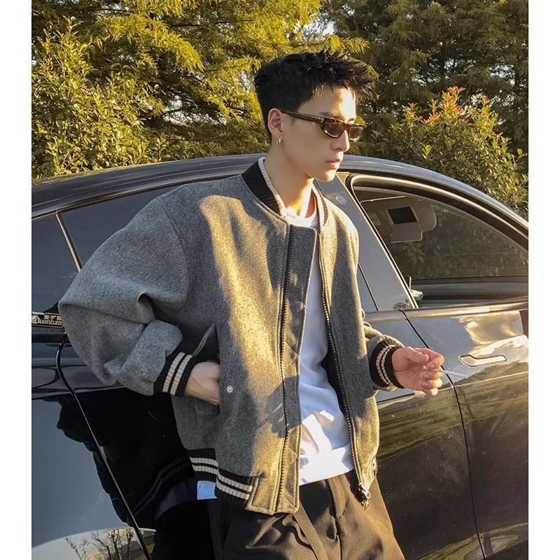 

Factory Gray Short Woolen For Men, Spring And Autumn American Retro Baseball Jacket, High-End Thickened Bomber Jacket