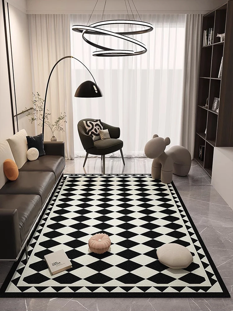 

Retro Black Beige Plaid Carpet Artistic Creative Bedroom Rugs Extra Large Customizable Living Room Carpets Easy Care Bedside Rug