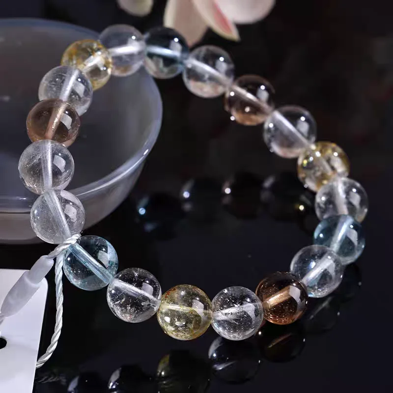 Natural Colorful Topaz Clear Beads Bracelet Woman Crystal Blue Topaz 8mm 9mm 10mm Stretch Healing AAAAAA