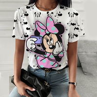 Disney Mickey Mouse Print Summer T Shirt for Women Oversize T-shirt Round Neck Clothes Pulovers Top Graphic T Shirts Casual