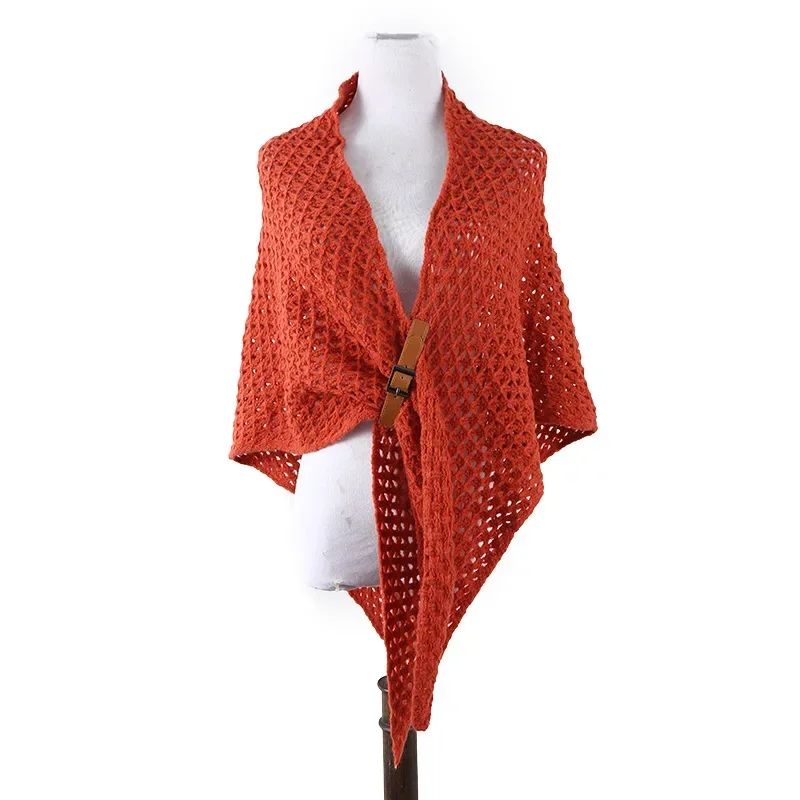 

2025 Autumn Winter Women's Versatile Shawl Thickened Warm Knitted Scarf Shawl Cloak Multifunctional Ponchos Capes Orange