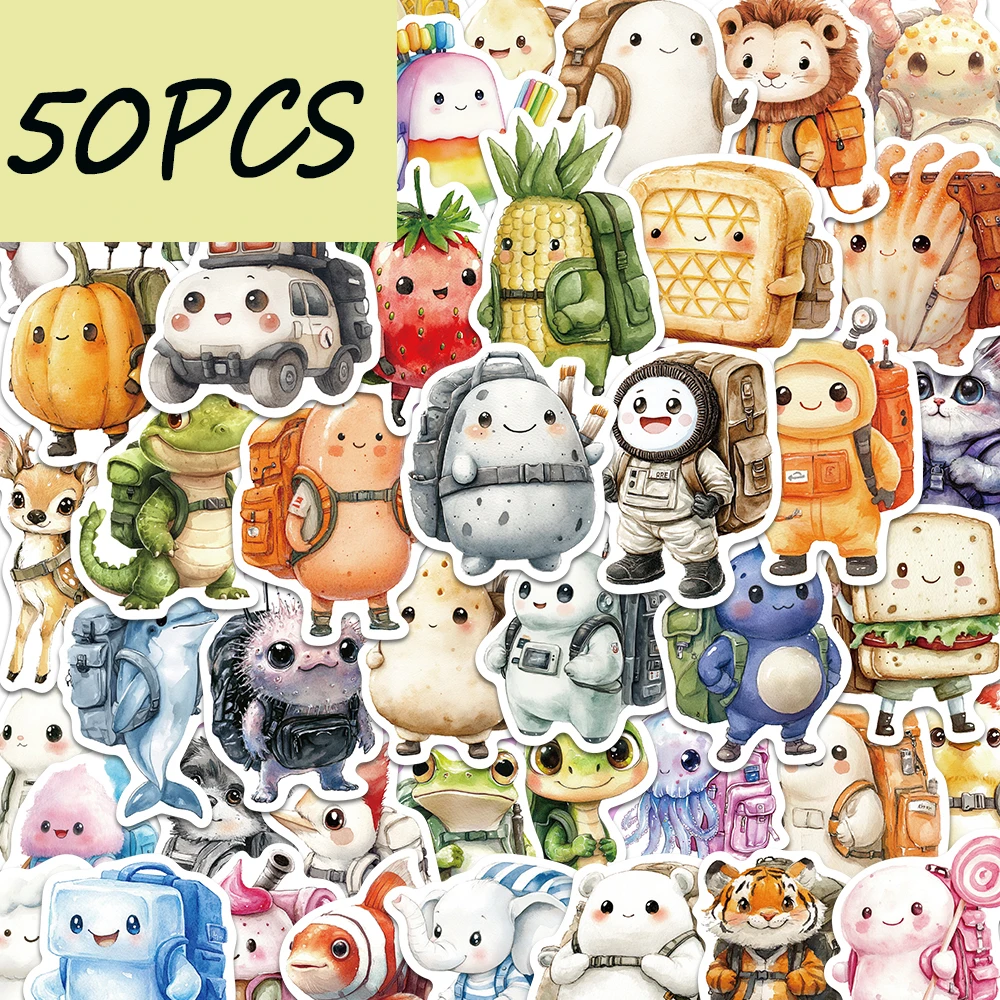50PCS character with backpacks stickers, suitable for decorating phone cases, thermos cups, computers, waterproof stickers