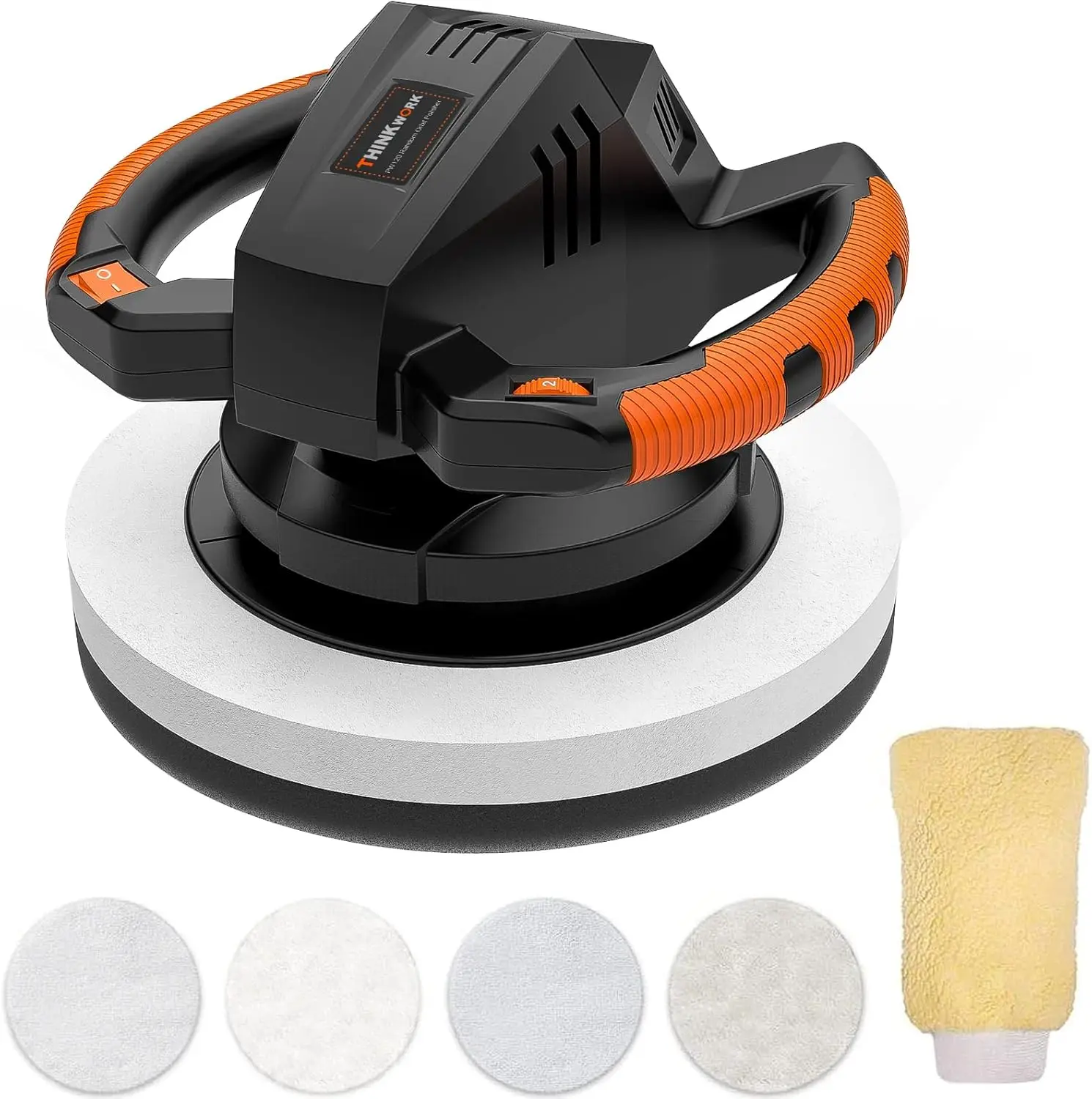 

10-Inch Car Polisher Set with 6 Speeds, Double Handle, and Bonnets for Waxing and Sanding