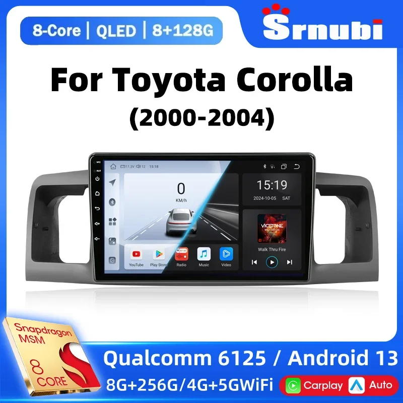 2 Din Android 13 Car Radio Qualcomm SM6125 for Toyota Corolla E120 2000 - 2004 Stereo Multimedia Video Player GPS Carplay Auto