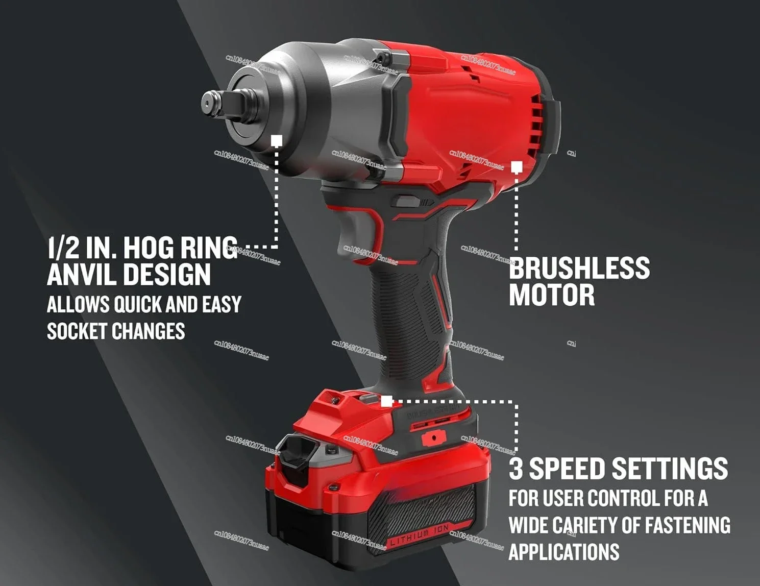 Cordless impact wrench, brushless, high torque, 1/2 inch, 4Ah battery and charger included.