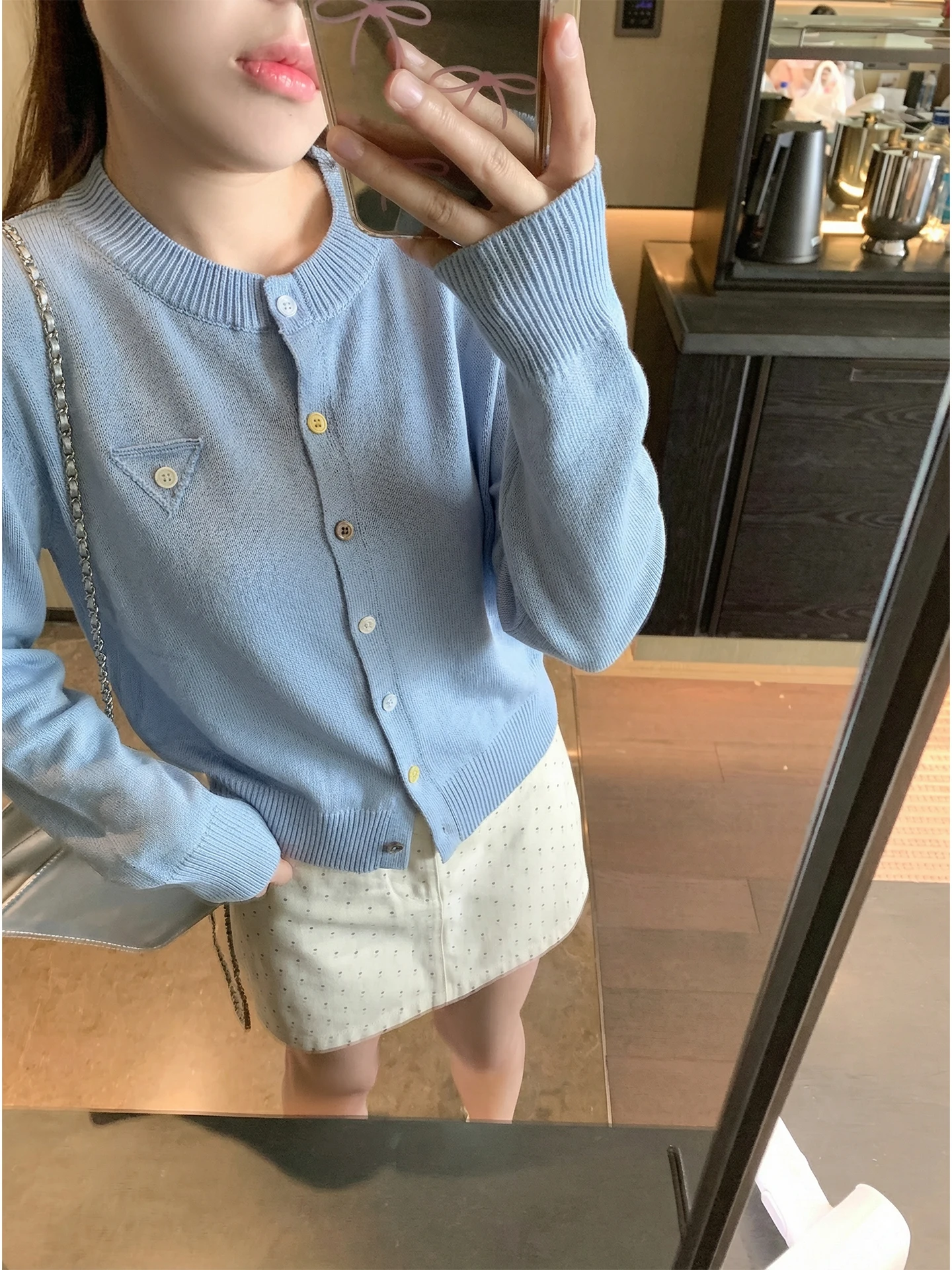 

Light Blue Knitted Open Cardigan Women's Loose Sle Spring New Arrival Thin Sweater Outerwear Comfortable Commute Faion