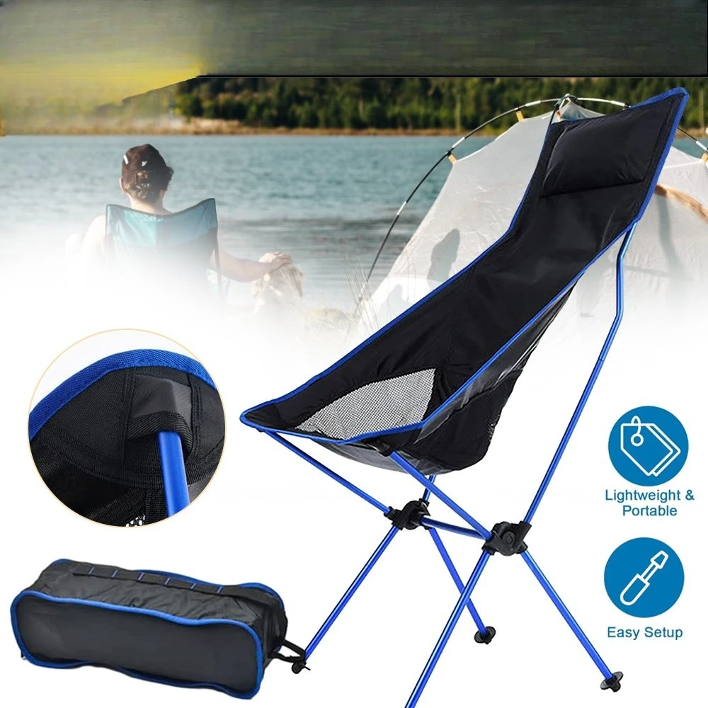 1 ensemble de chaises de camping portables, chaise lune à dossier haut, idéale pour la randonnée, la pêche en bord de mer et les motos.