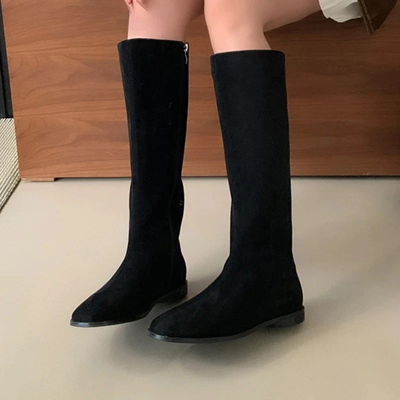 Winter Flats Women High Boots Designer Retro Knee High Shoes New Brand 2025 Trend Walking Classic Goth Motorcycle Botas De Mujer