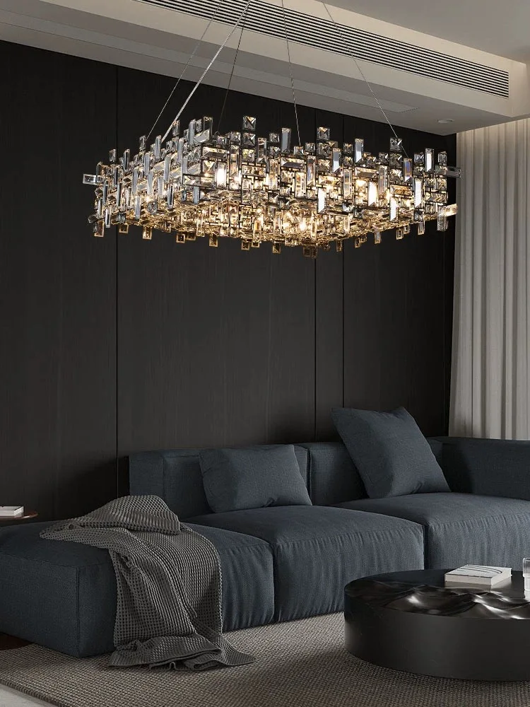 Luxury Crystal Living Room Chandelier High-end Villa Designer Master Bedroom Dining Room LED Square Decorative Chandelier