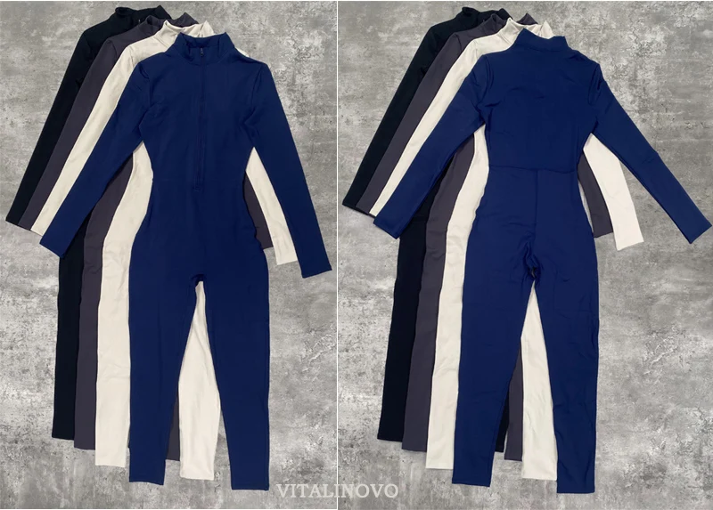 VITALINOVO Damen-Trainingsanzug mit Fleece-Futter, langärmlig, mit Reißverschluss, Yoga-Overall, Winter, warm, Thermo-Einteiler, figurbetonte Hose – Detail 12